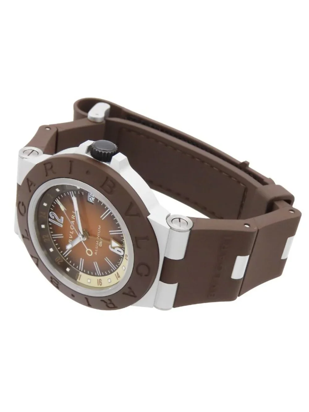 Bvlgari Aluminum Brown Titanium Rubber GMT Fender Watch Automatic